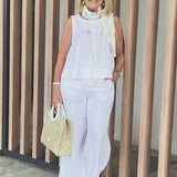 Trinidad™ | Conjunto Blanco Blusa y Pantalón Ancho
