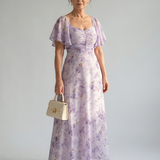Valentía™ | Vestido Largo Floral con Manga Mariposa y Escote Cuadrado