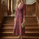 Luna™ | Vestido Midi Cruzado de Manga Larga con Estampado Natural