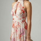 Elyana™ | Vestido Maxi Floral Halter de Tejido Fluido