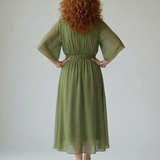 Elvira™ | Vestido Midi Drapeado con Cinturón y Manga Codo