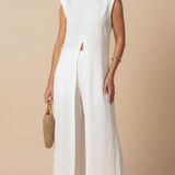 Benigna™ | Conjunto Blanco Túnica Volante y Pantalón