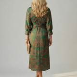 Luna™ | Vestido Midi Cruzado de Manga Larga con Estampado Natural