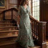 Selena™ | Vestido Maxi Halter Floral en Verde Salvia