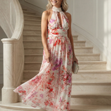Elyana™ | Vestido Maxi Floral Halter de Tejido Fluido