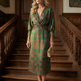 Luna™ | Vestido Midi Cruzado de Manga Larga con Estampado Natural