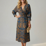 Luna™ | Vestido Midi Cruzado de Manga Larga con Estampado Natural