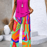 Clotilde™ | Conjunto Top Rosa y Pantalón Abstracto