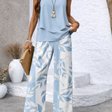 Olalla™ | Conjunto Azul Celeste Blusa y Pantalón Botánico