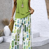 Sabina™ | Conjunto Top Verde y Pantalón Geométrico