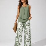 Petronila™ | Conjunto Verde Salvia Blusa y Pantalón Botánico