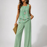 Maravillas™ | Conjunto Verde Menta Top en Capas y Pantalón