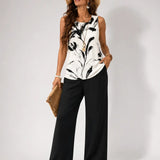 Rufina™ | Conjunto Top Artístico y Pantalón Negro