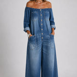 Sabina™ | Mono vaquero off-shoulder de manga larga