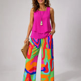 Clotilde™ | Conjunto Top Rosa y Pantalón Abstracto