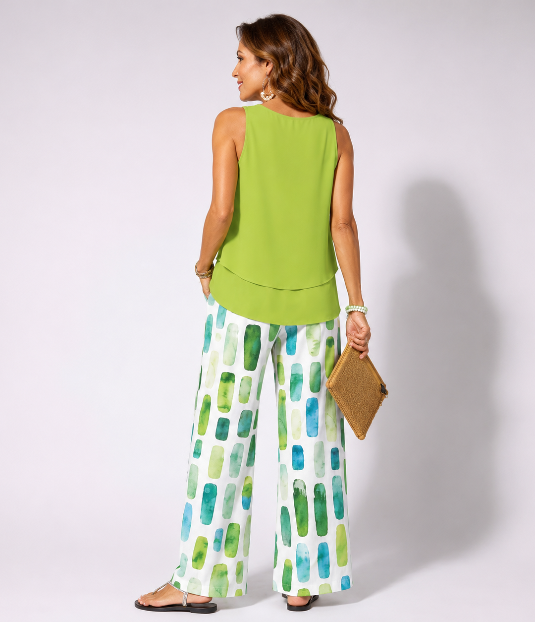 Sabina™ | Conjunto Top Verde y Pantalón Geométrico