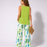 Sabina™ | Conjunto Top Verde y Pantalón Geométrico