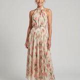 Aurelia™ | Vestido Midi Halter Floral con Cinturón