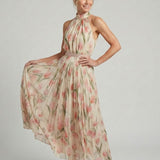 Aurelia™ | Vestido Midi Halter Floral con Cinturón