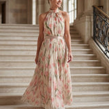 Aurelia™ | Vestido Midi Halter Floral con Cinturón