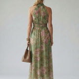Mirella™ | Vestido Midi Halter Floral con Detalle Fruncido