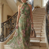 Mirella™ | Vestido Midi Halter Floral con Detalle Fruncido
