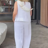 Trinidad™ | Conjunto Blanco Blusa y Pantalón Ancho