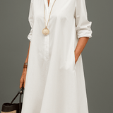 Ludovina™ | Vestido Midi Blanco Estilo Camisero