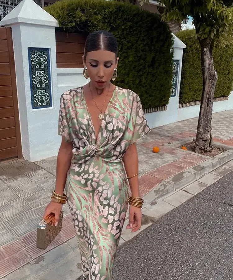 Higinia™ | Vestido Midi Estampado Tonos Cobre
