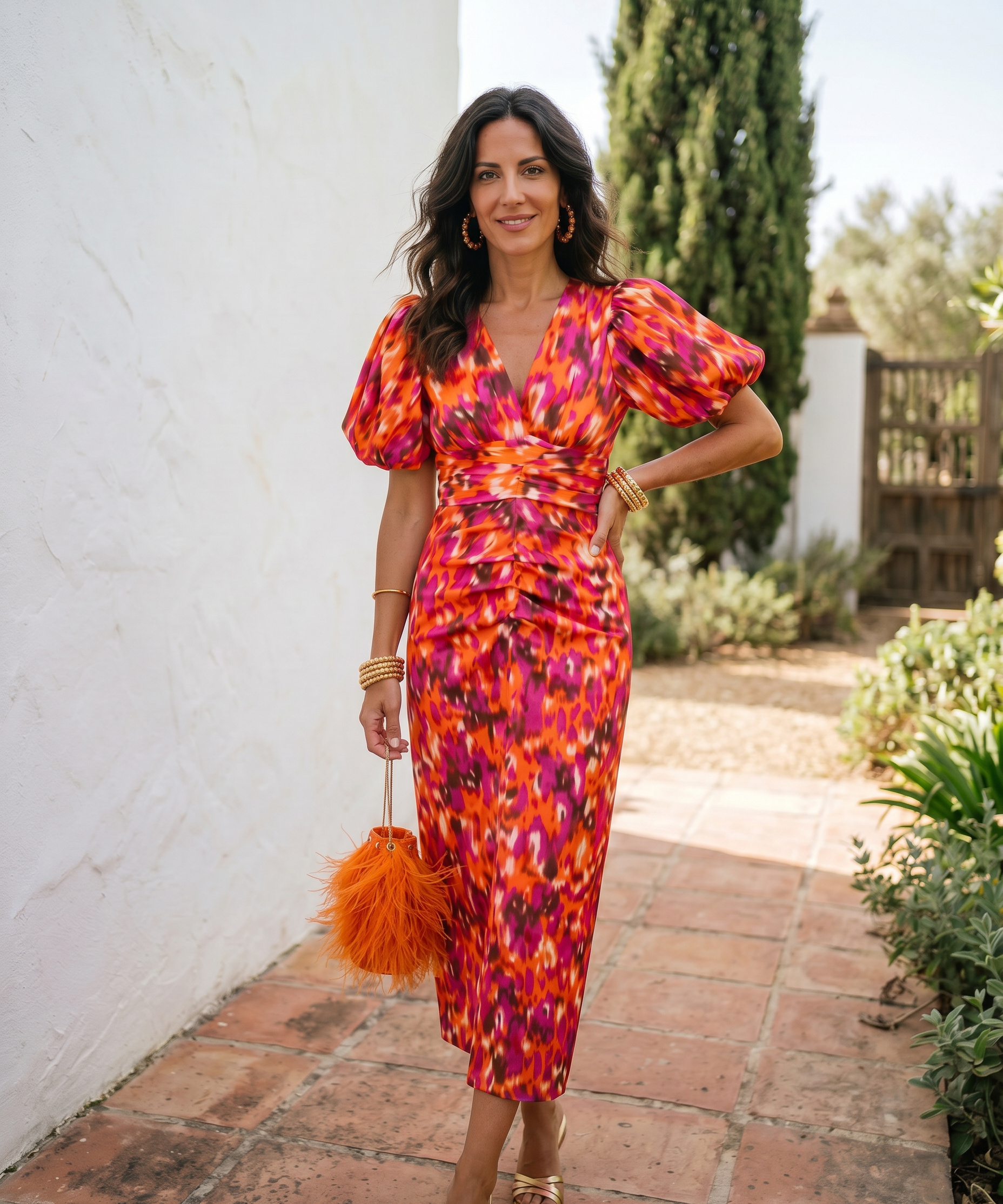 Carla™ | Vestido Midi Floral con Mangas Abullonadas
